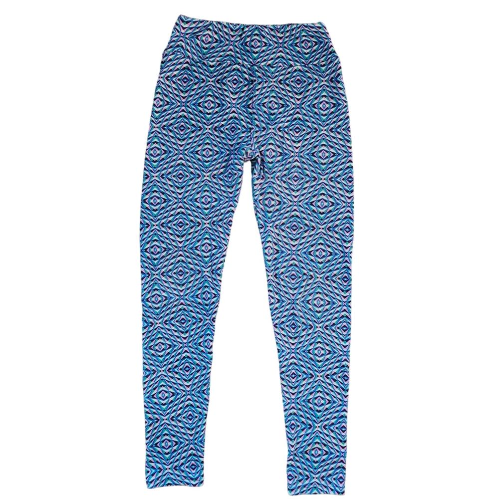 Lularoe Women's One Size Soft Leggings Geometric Pattern Print Blue Pink Green